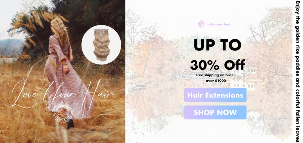 InDreams Hair wholesale promotions banner for virgin remy cuticle hair extensions with up to 30% off and free shipping on orders over $1000