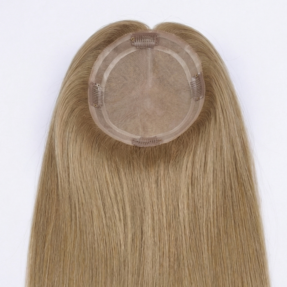 Premium 100% virgin remy cuticle human hair breathable mono silk topper base with anti-slip clips for B2B wholesale hair replacement clinics and salons.